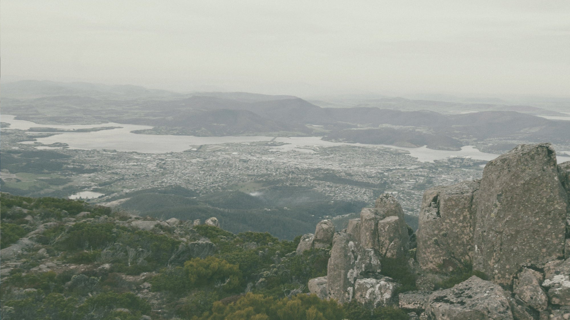 Aerial view of the city of Hobart, Tasmania.
