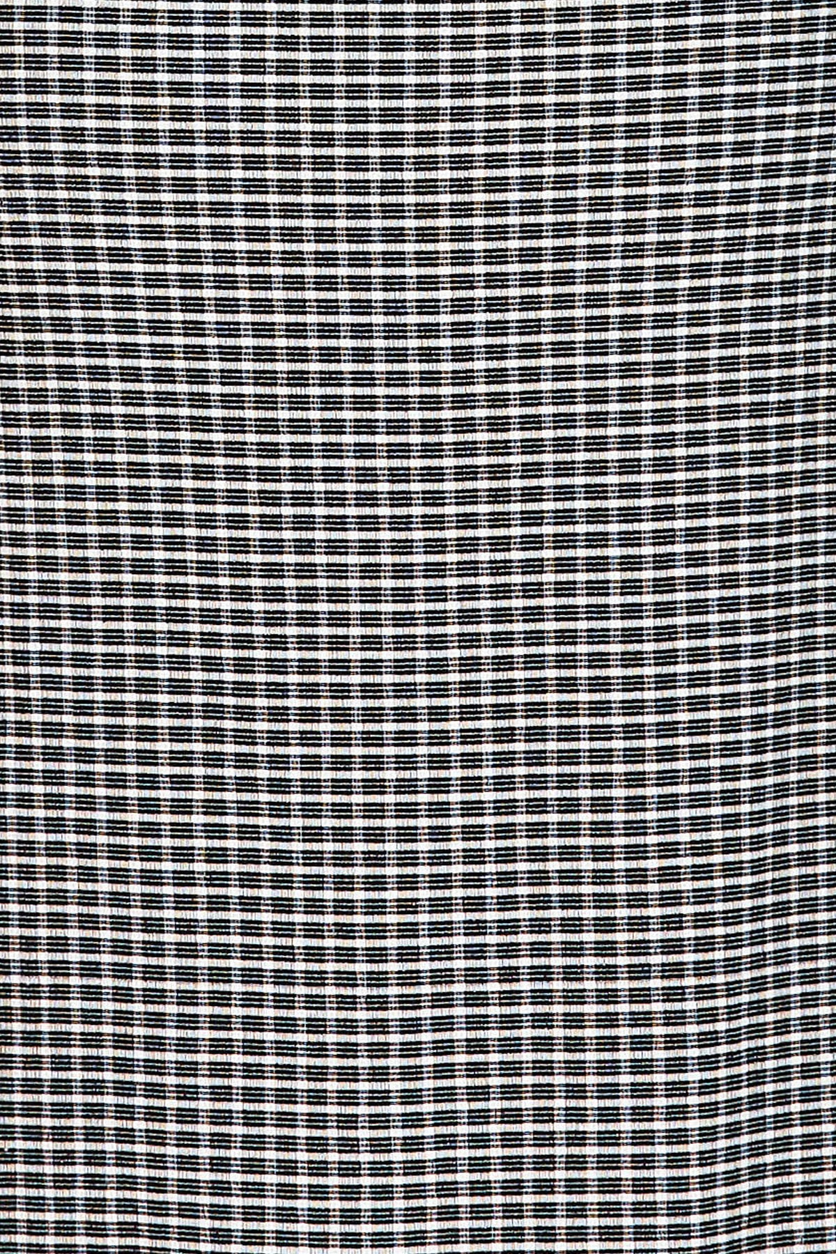 Fabric swatch of black and white check fabric