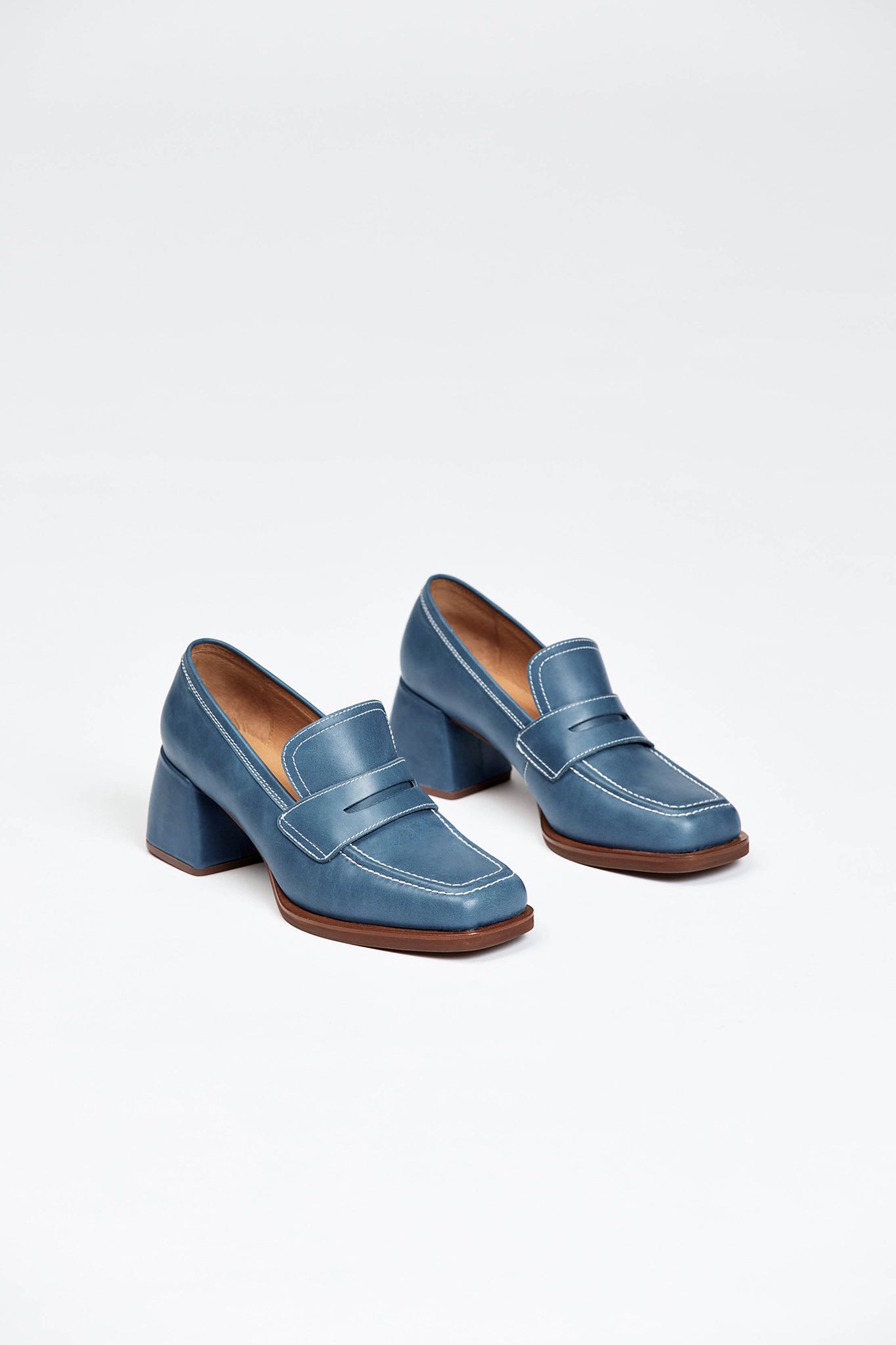 Blue loafer style heel