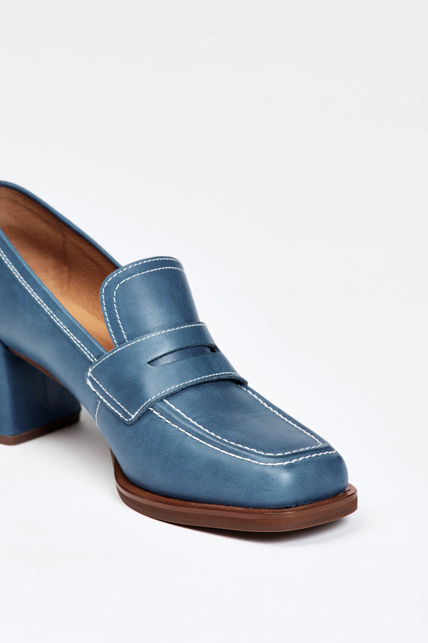 Blue loafer style heel