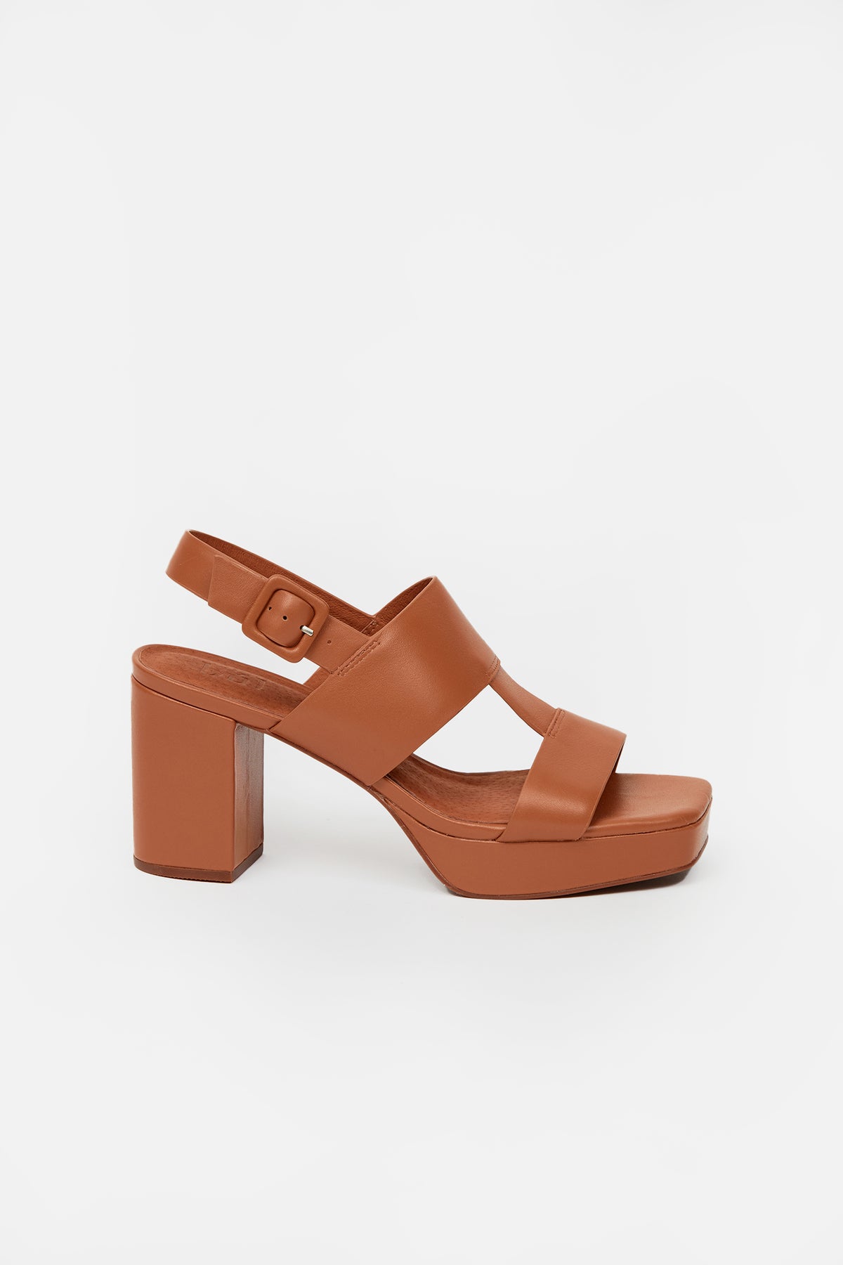 Womens heel sandal with thick straps in brown