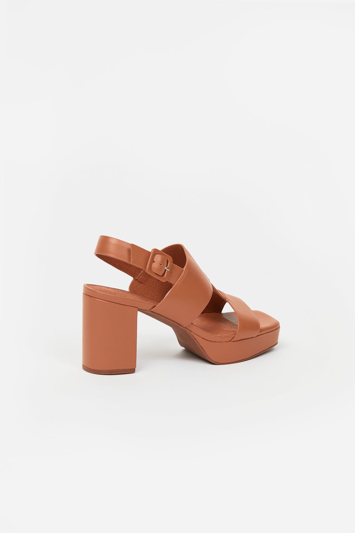 Womens heel sandal with thick straps in brown