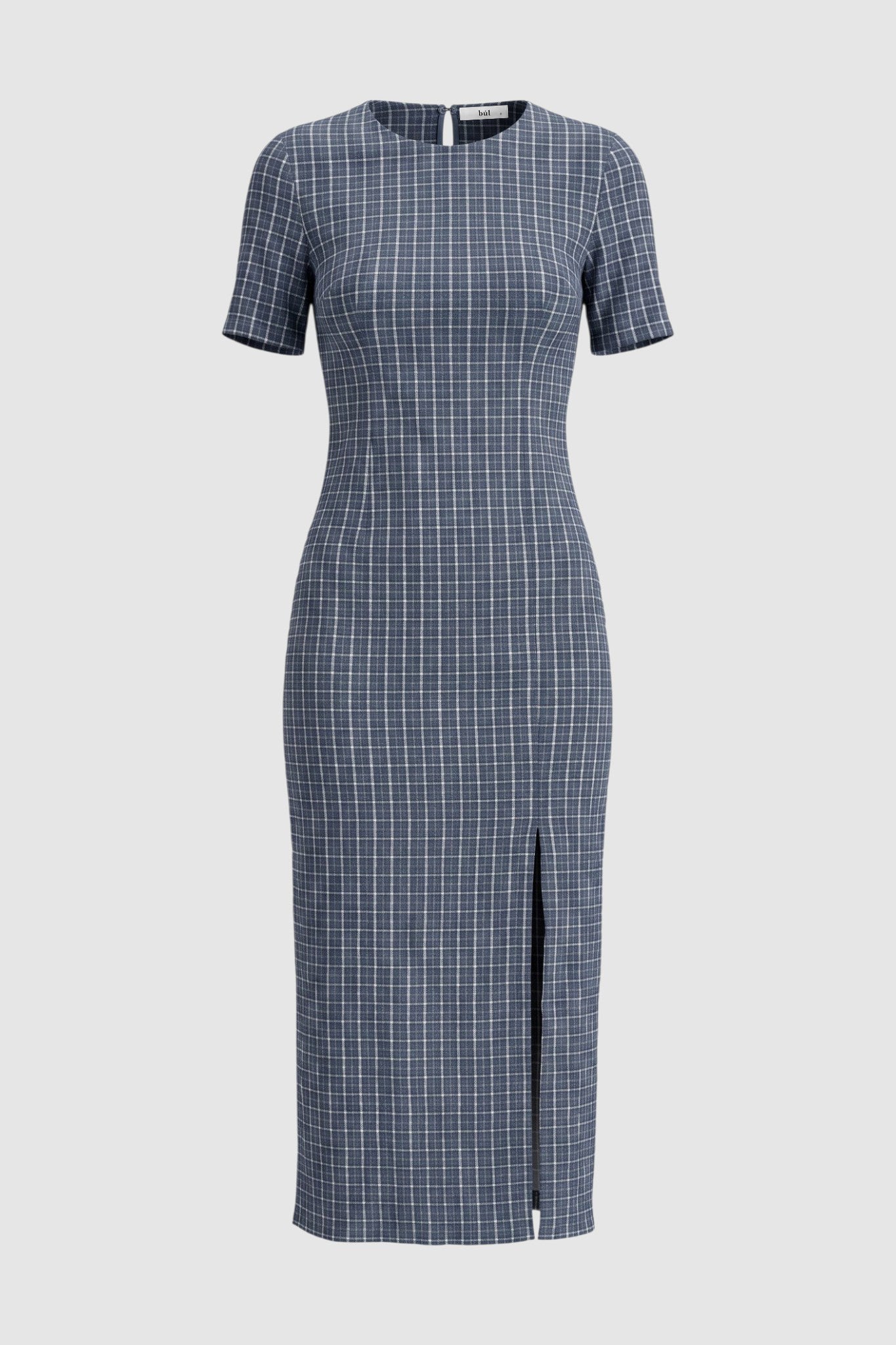 Image of black and white check short sleeve midi length dress