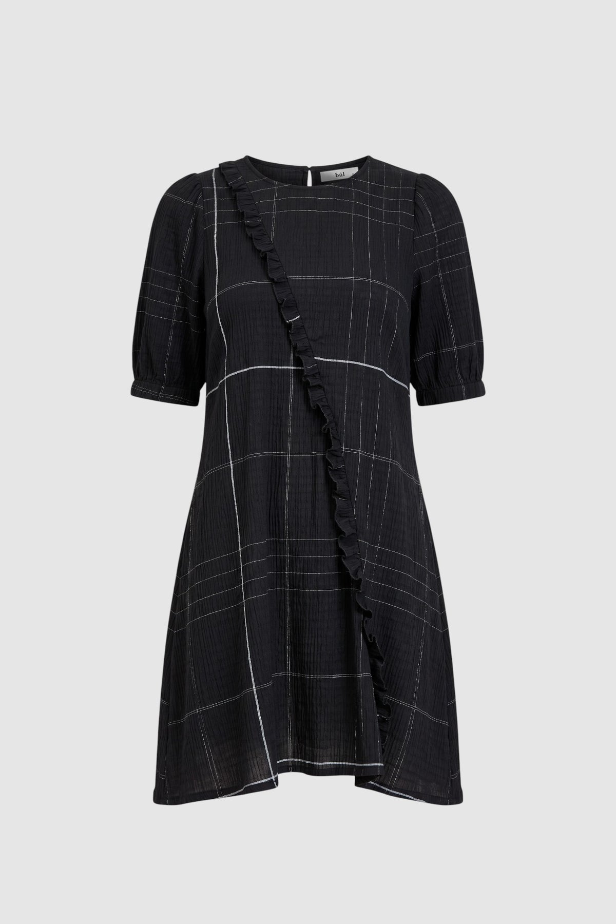 Image of the black and white check mini dress on light grey background