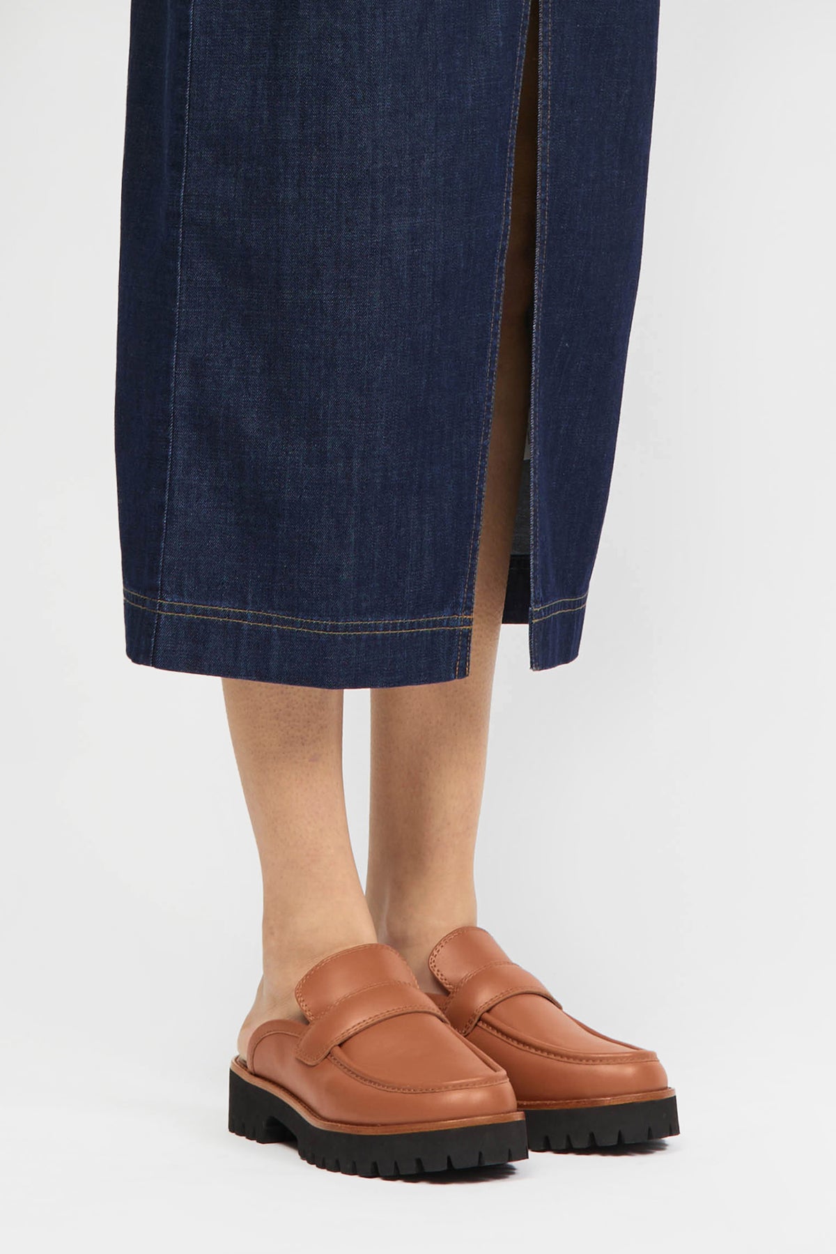 Brown womans loafer with black sole