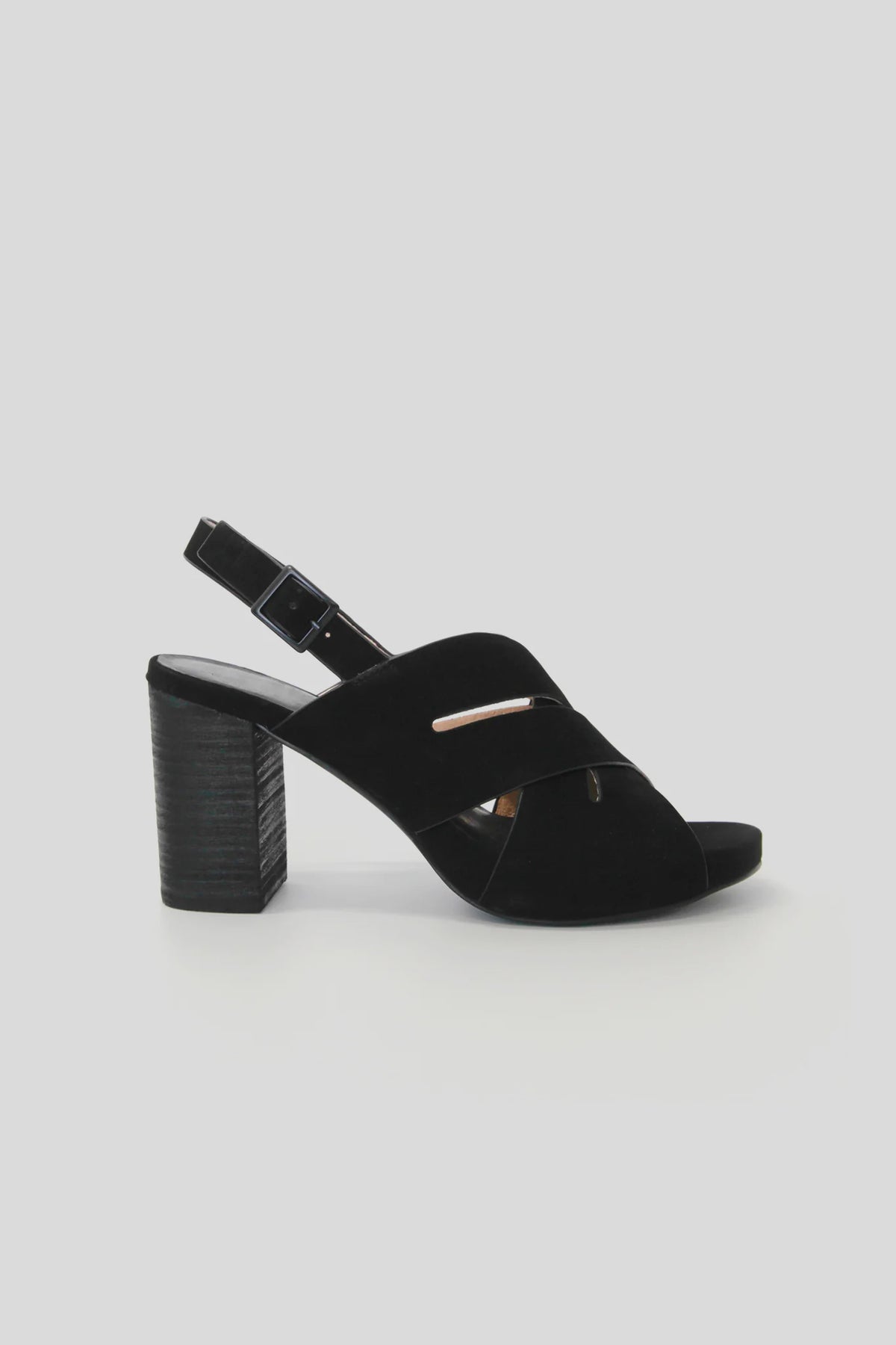 Image of womens black slip on heel with chunky heel