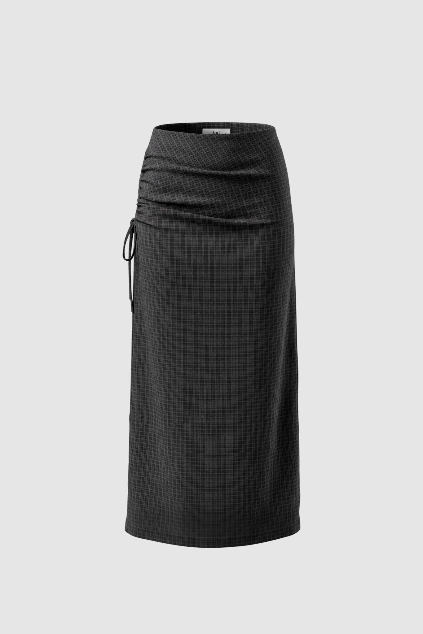 Image of black and navy check skirt with tie waist detailing