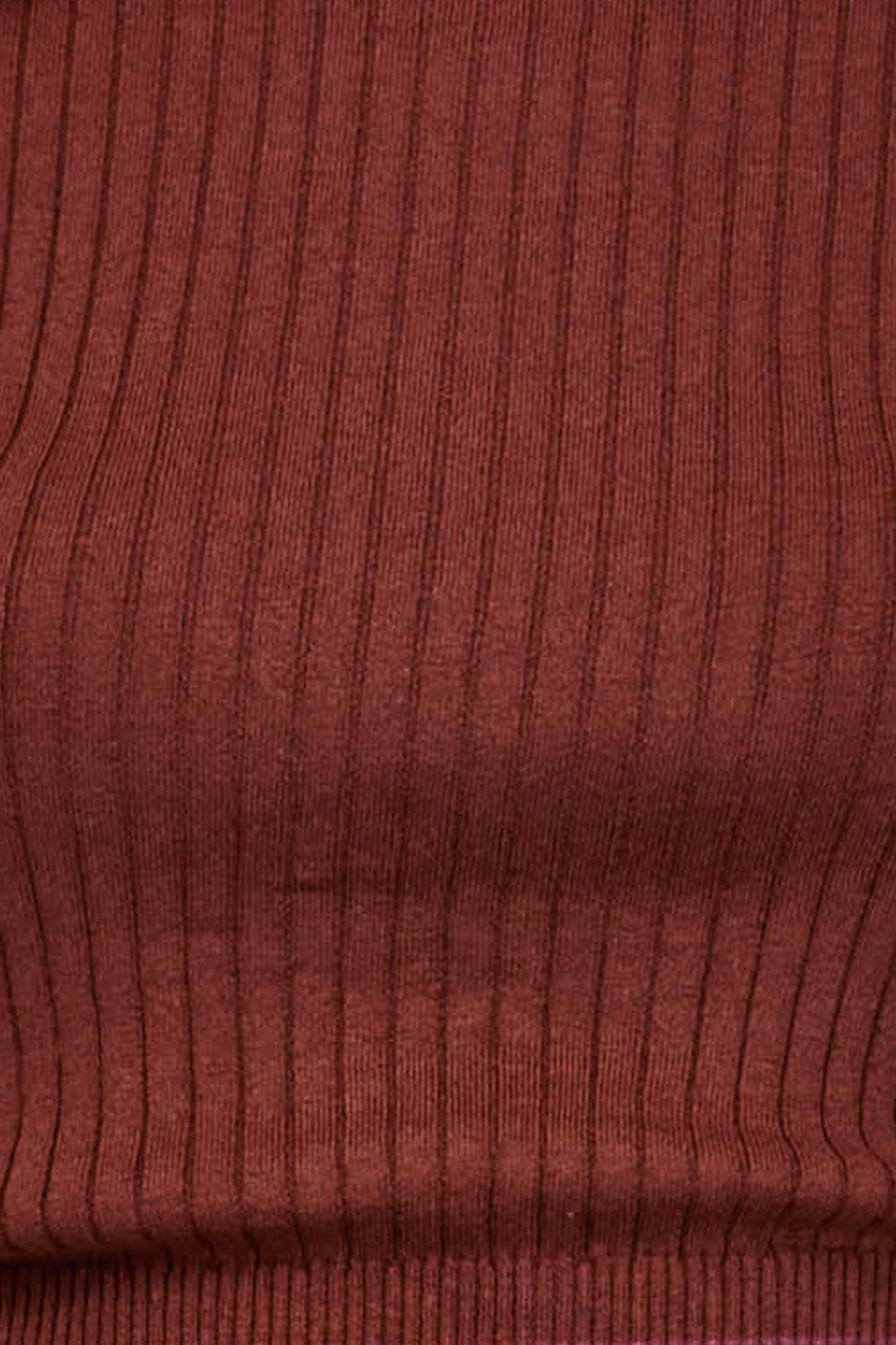 Fabric swatch of the ribbed knit top in burgundy