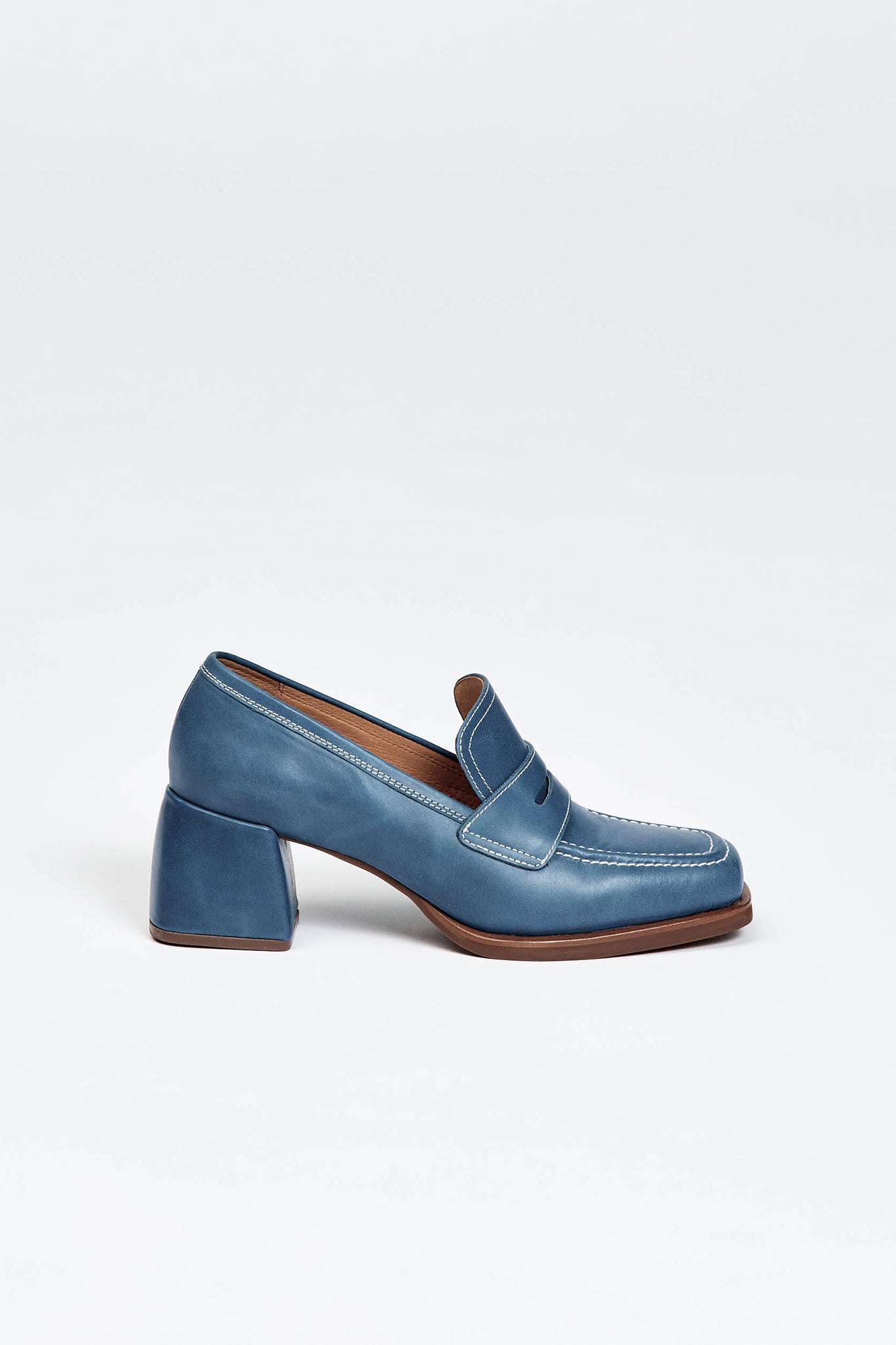 Blue loafer style heel
