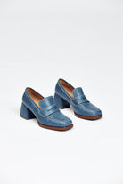 Blue loafer style heel