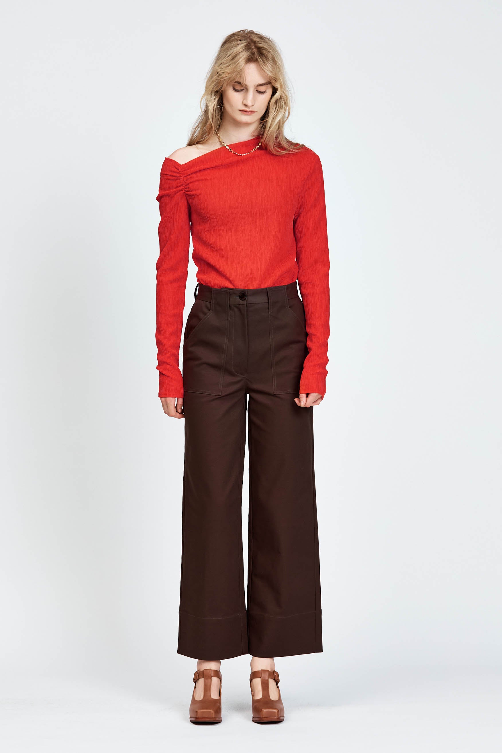 Woman wearing brown pants