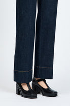 Black block heel shoe with buckle enclosure