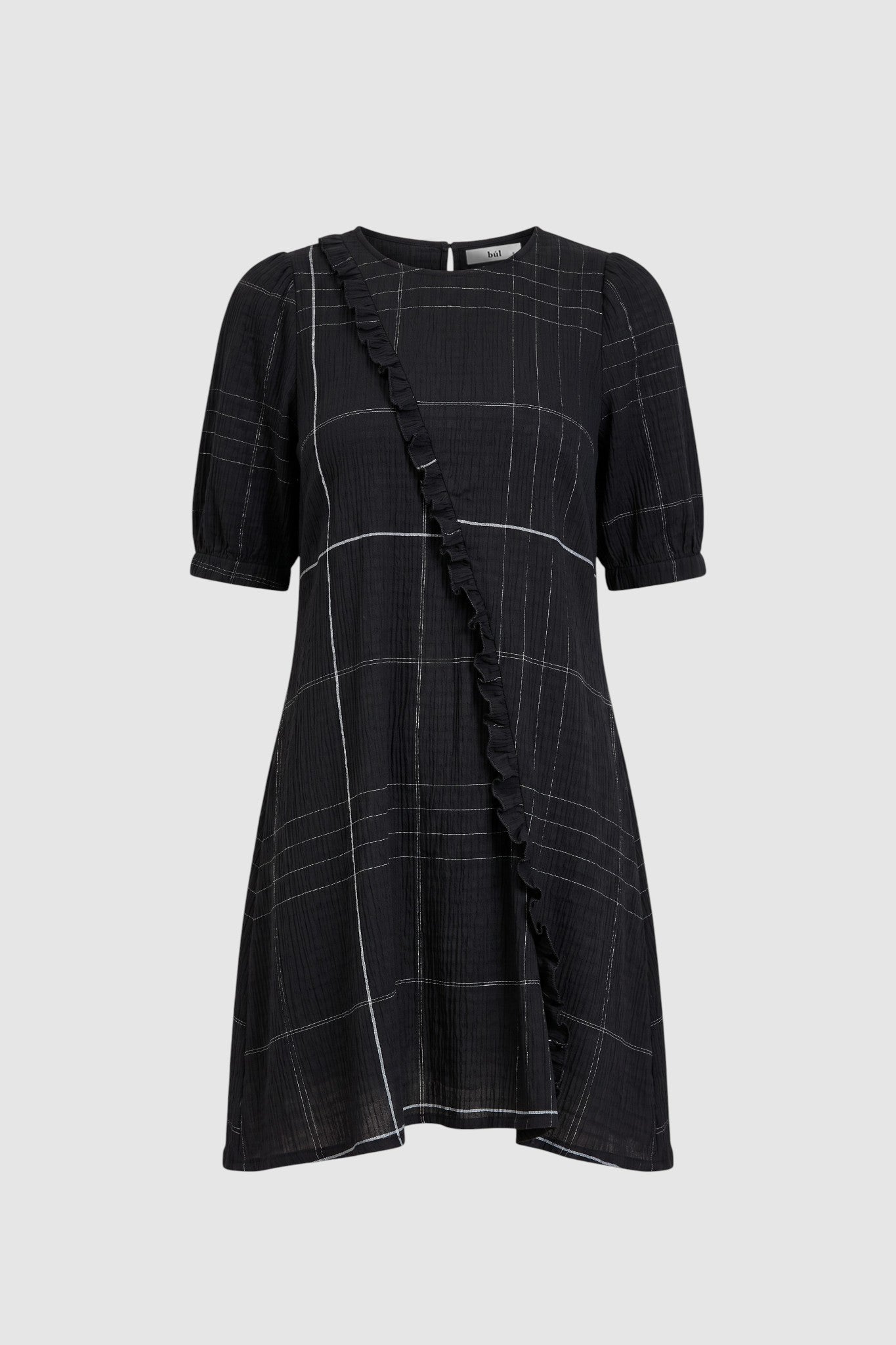 Image of the black and white check mini dress on light grey background
