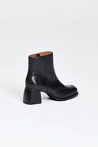 Black leather ankle boot with a block heel