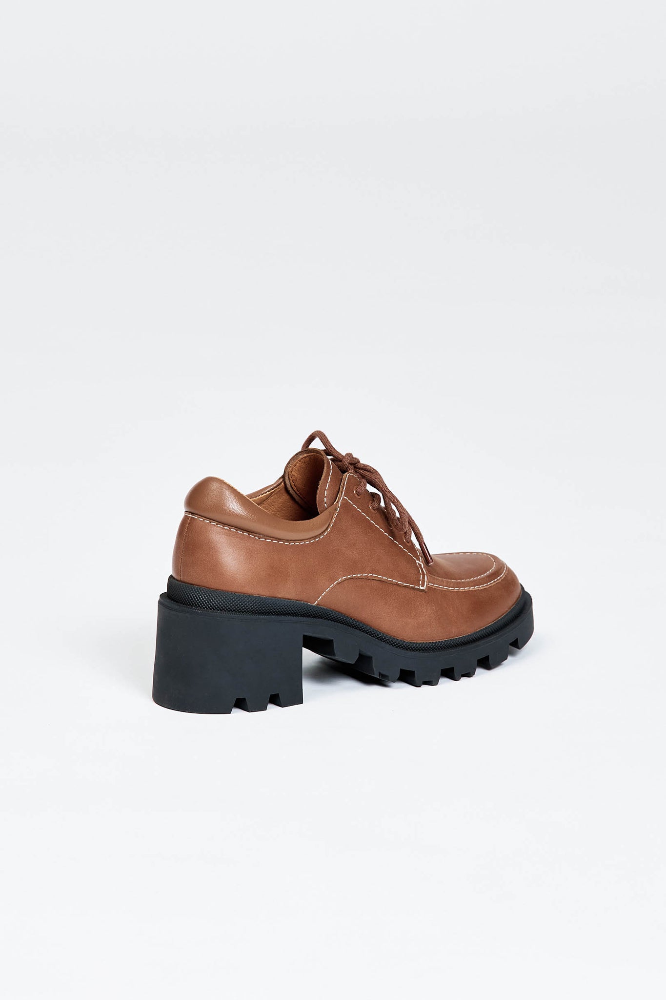 Brown leather lace up show with black sole and heel