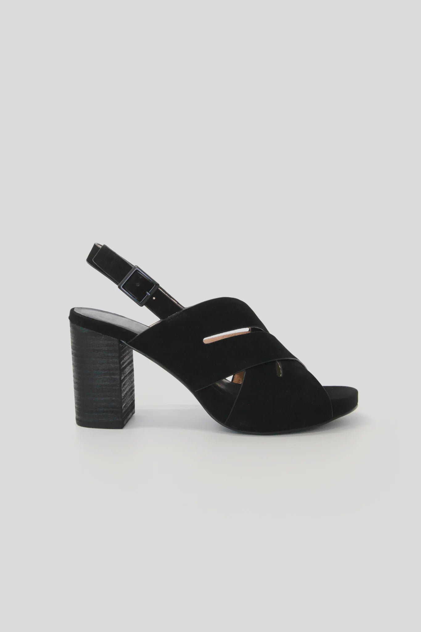 Image of womens black slip on heel with chunky heel
