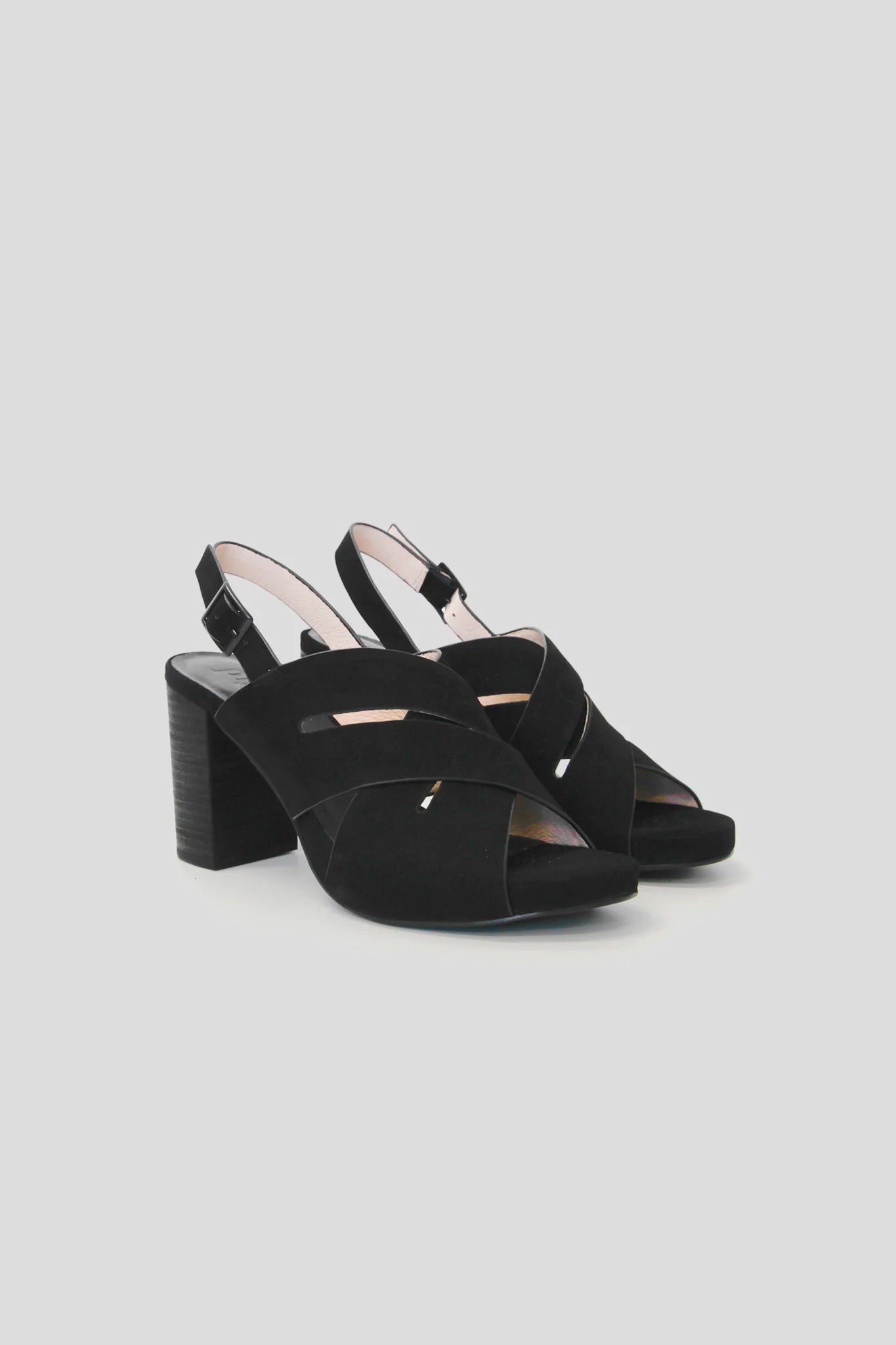 Image of womens black slip on heel with chunky heel