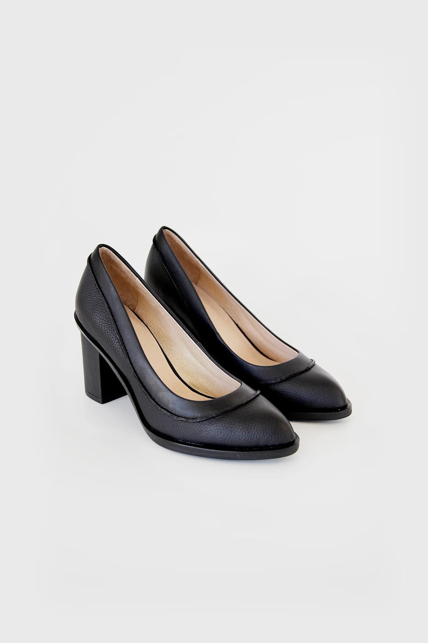 Image of a black womens shoe with chunky heel
