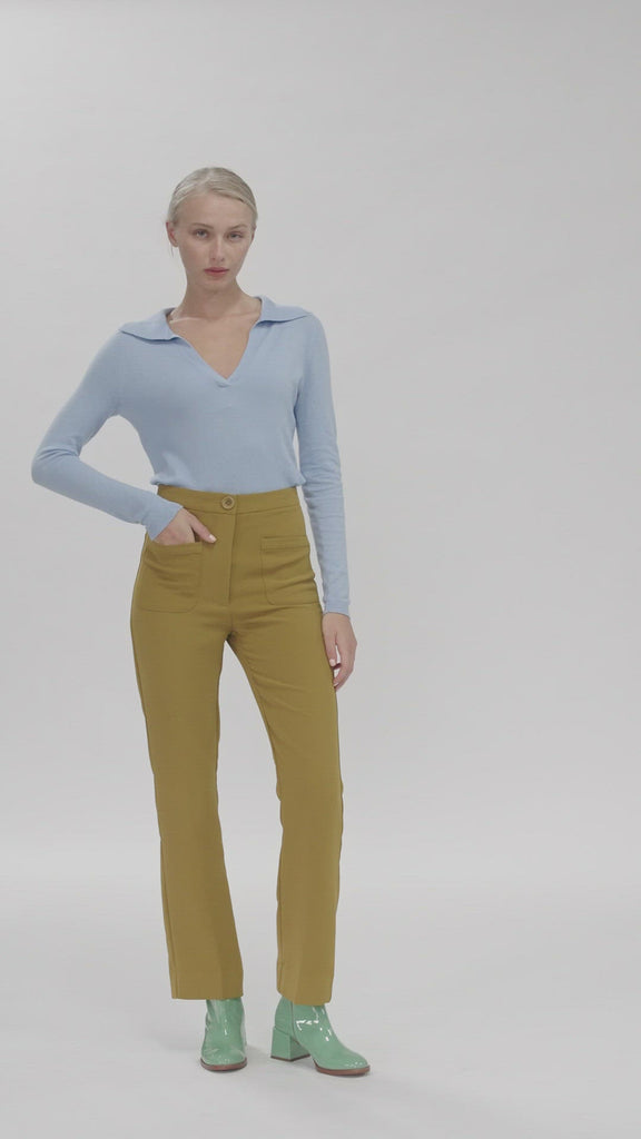 Fotö Women's Pant Mustard High Waist Styled