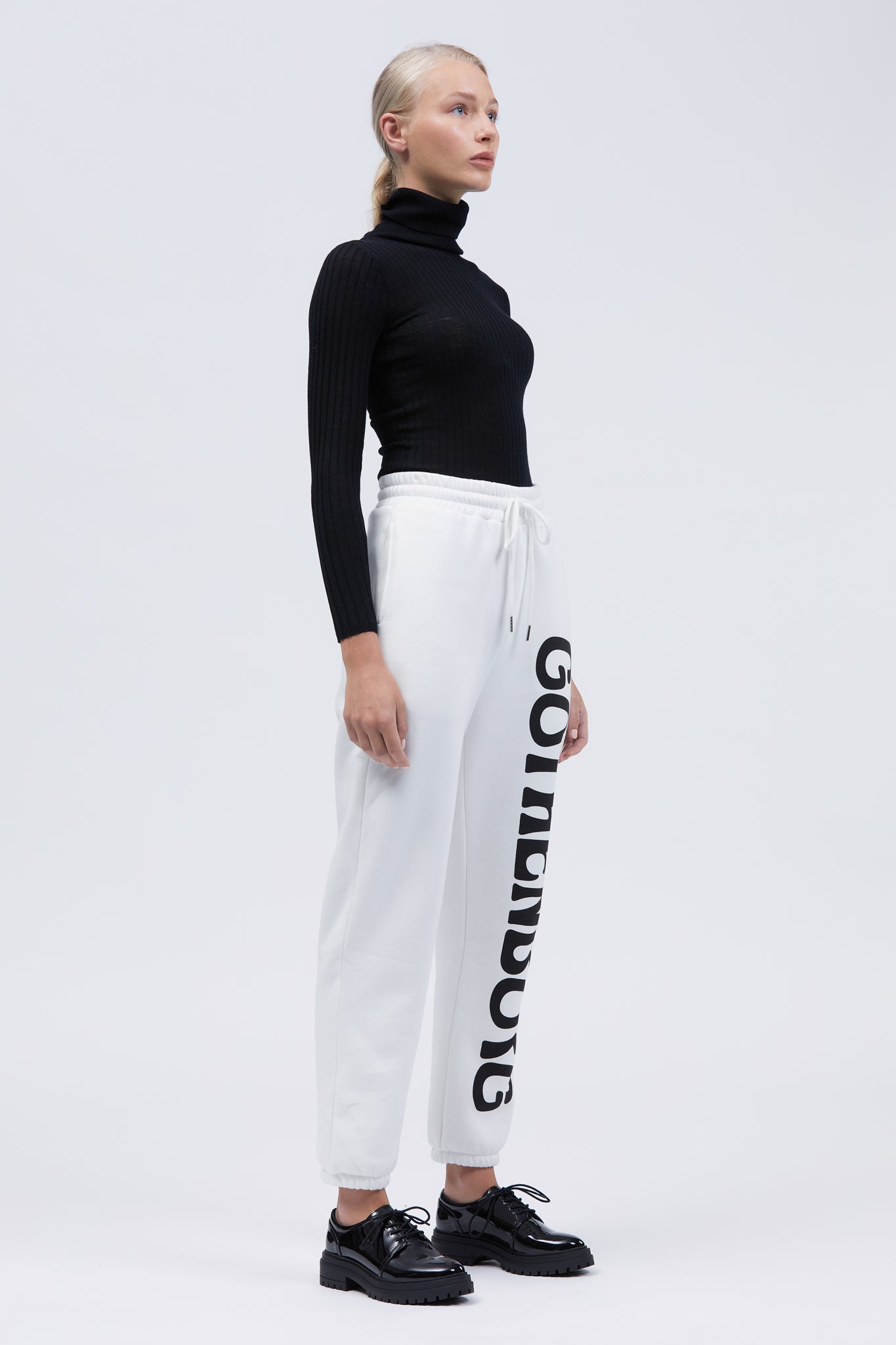 Byn Women's Track Pant White Cotton Blend Side
