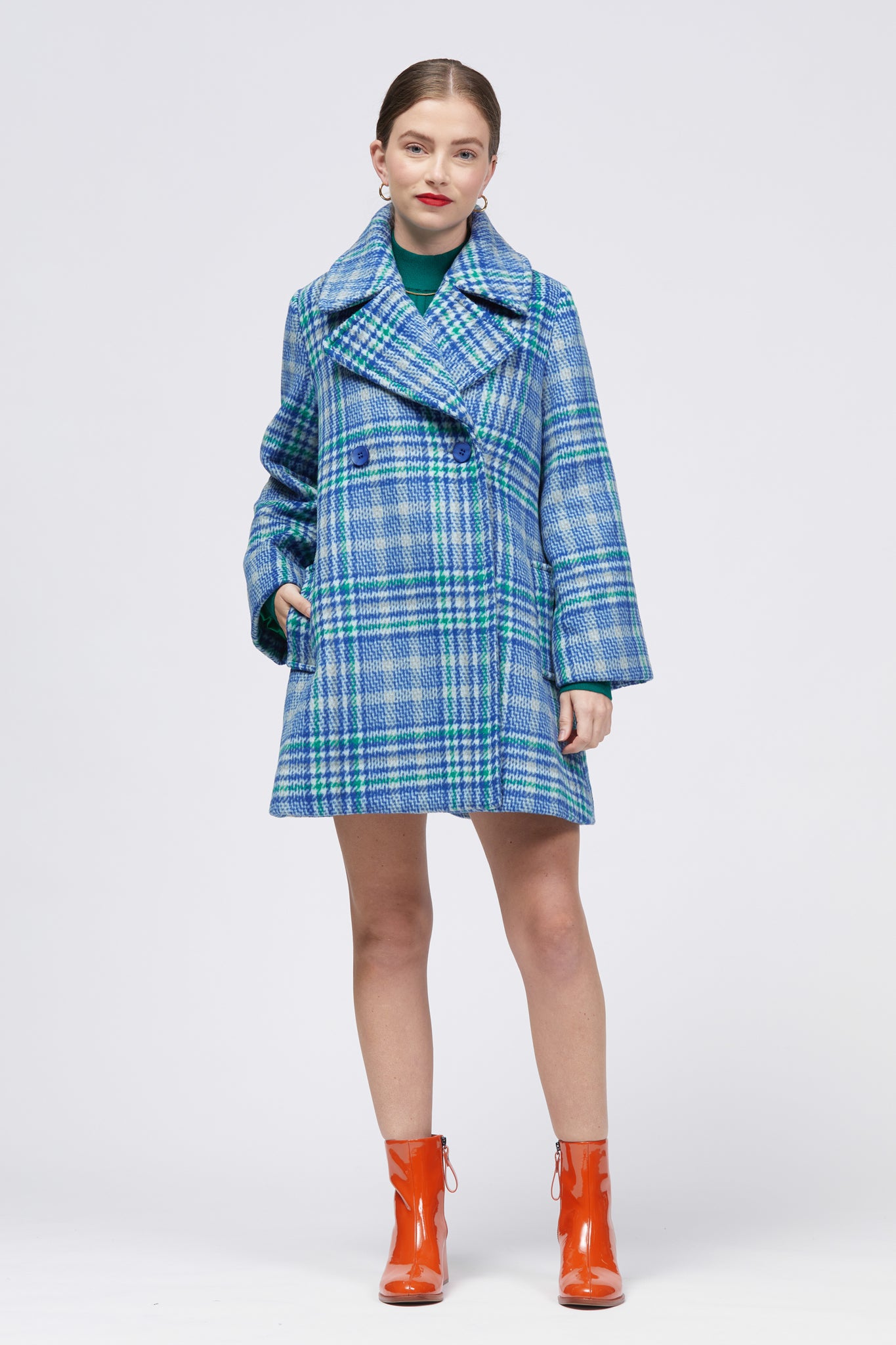 Green and blue plaid coat sale