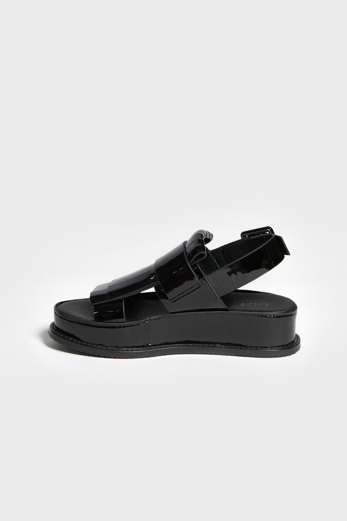 Ha Sandal Black Patent Platform Shiny Leather Side