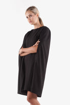 Morg Dress Black with Detachable Cape Side