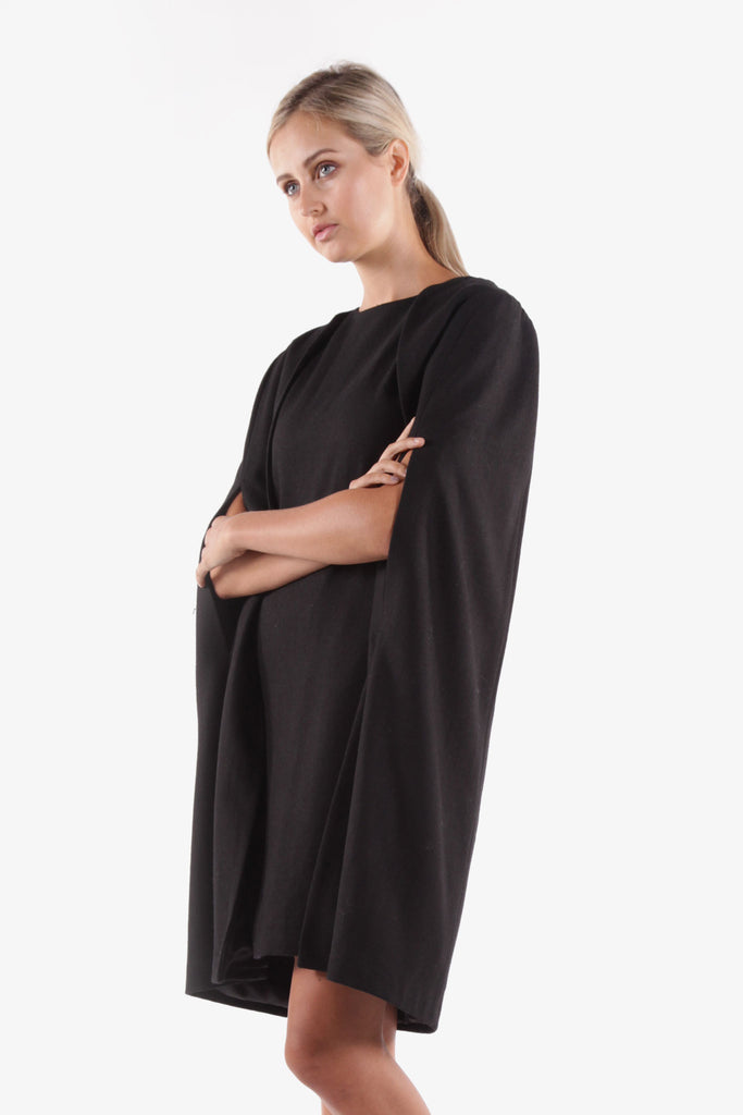 Morg Dress Black with Detachable Cape Side