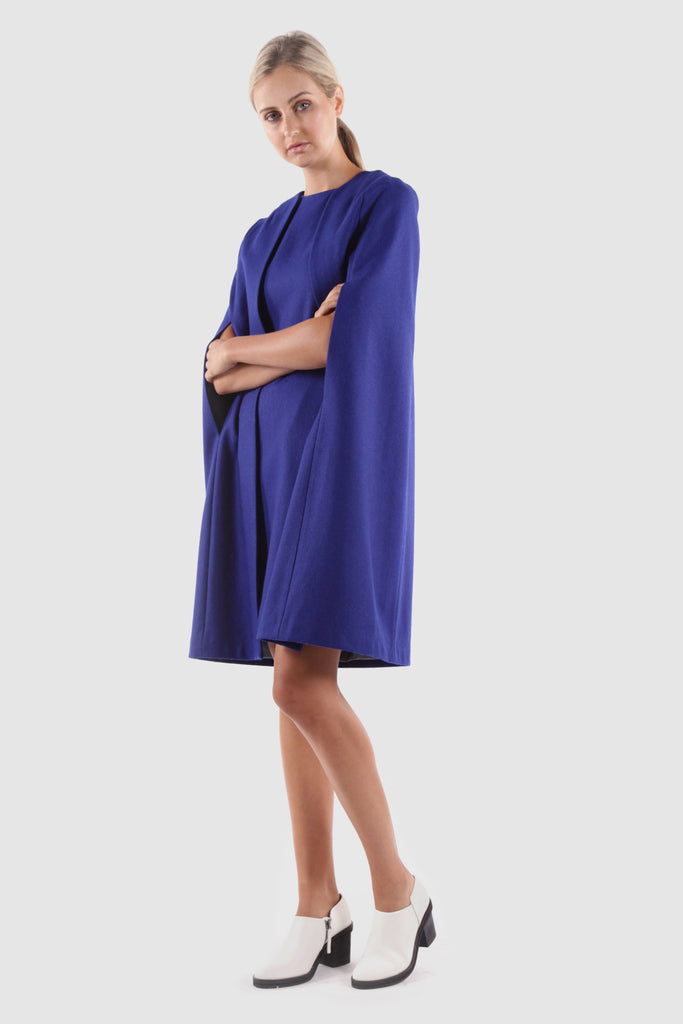 Morg Dress Blue with Detachable Cape Front