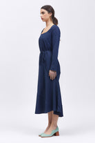 Piste Maxi Length Dress Navy Linen Side