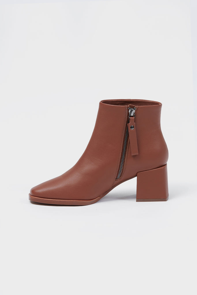 Walford Ankle Boot Rust Brown Leather Side Zipper