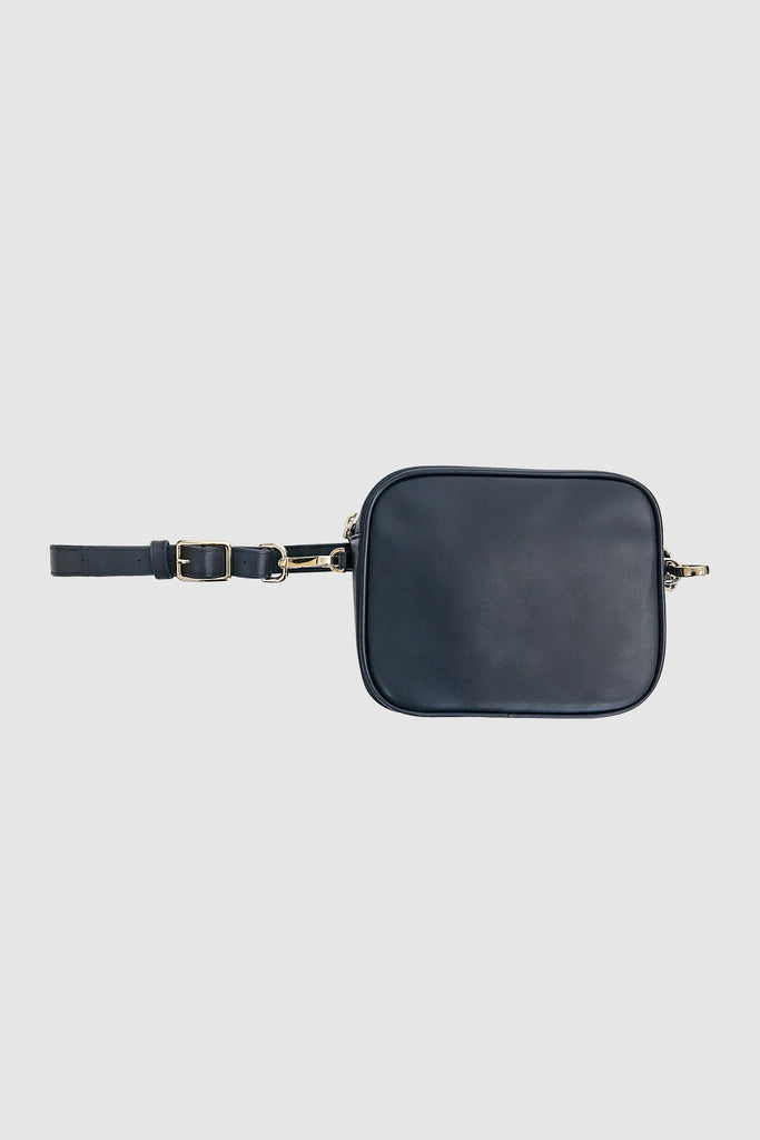 Caminar Bag Navy Leather Bumbag with Gold Hardware Front